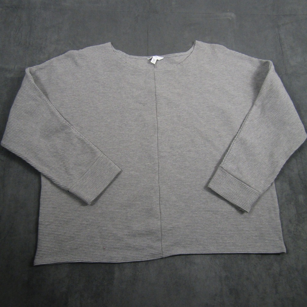 Time and Tru Ribbed Pullover Women XXXL 22 Grey Long Sleeve Boat Neck TTL49020H